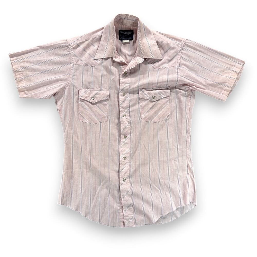 Vintage Wrangler Western Shirt Adult MEDIUM Pink Pearl Snap Cowboy Pastel 80s